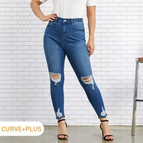 Frauen Plus Size lässige Skinny Ripped Denim-Jeans