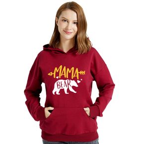 Women Graphic Letter and Bear and Heart Print Long-sleeve Hooded Pullover