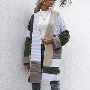 Color Block Long-sleeve Knit Cardigan Coat