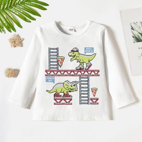 Toddler Boy Graphic Dinosaur and Pizza and Letter Print Long-sleeve Tee