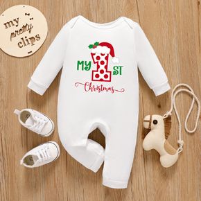 Christmas Baby Print Graphic Letter and Figure Print Long-sleeve Jumpsuit