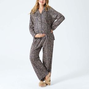 Maternity Leopard Print Button Placket Long-sleeve Pajamas