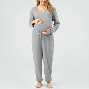 Maternity Casual Long-sleeve Drawstring Jumpsuit