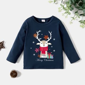 Christmas Toddler Graphics Elk and Gift and Snowflake Print Long-sleeve Tee