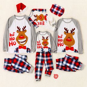 Christmas Elk and Letter Print Family Matching Long-sleeve Plaid Pajamas Sets (Flame Resistant)