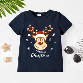 Christmas Toddler Graphic Elk and Letter and Snowflake Print Short-sleeve Tee