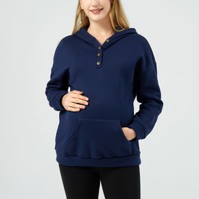 Maternity Half Button Kangaroo Pocket Long-sleeve Hooded Sweatshirt