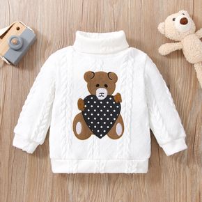 Baby Girl/Boy Turtleneck Bear Embroidered Cable Knit Sweater