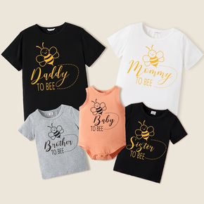 Cartoon Bee and Letter Print Short-sleeve Family Matching Short-sleeve Cotton T-shirts