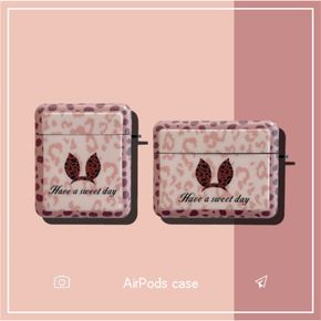 AirPods Case Cover Cute Bunny Ears Leopard Bluetooth Headset Cover Earphone Cover Protective Shell for AirPods 1/2/AirPods Pro