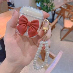 AirPods Case Cover Red Bow Decor Bluetooth Headset Cover Soft Silicone Earphone Cover Protective Shell for AirPods 1/2/AirPods Pro