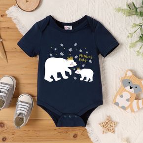 Baby Unisex Graphic Bear & Crown Print Short-sleeve Romper