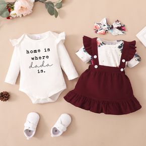 4-Pack Baby Girl Graphic Floral & Letter Print Ruffled Romper Dress Set