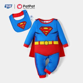 Justice League Baby Boy Superman Jumpsuit with Cloak and Bib Set