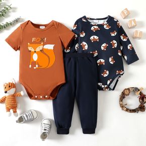 3-Pack Baby Boy Graphic Fox Print Romper Pants Set