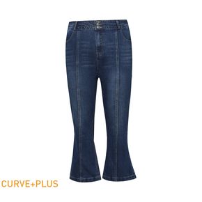 Women Plus Size Casual Button Design Blue Denim Jeans