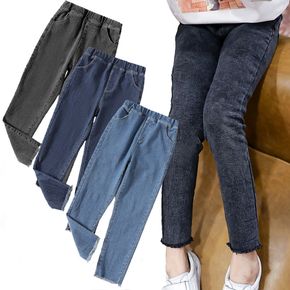 Kid Girl 100% Cotton Casual Tassel Hem Denim Jeans