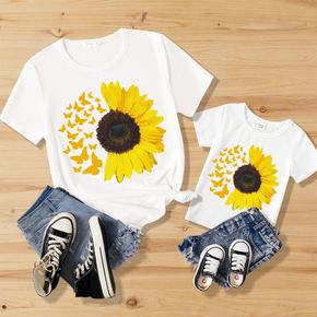 100% Cotton Sunflower and Butterfly Print Short-sleeve T-shirts for Mom and Me