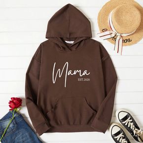 Woman Graphic Letter Print Long-sleeve Hooded Pullover
