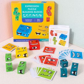 تعبيرات خشبية مطابقة ألعاب ألغاز مكعبات بناء لعبة ألعاب طاولة بين الوالدين والطفل ألعاب ألغاز على مستوى التحدي