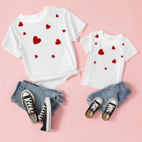 Valentine's Day Love Heart Print White 100% Cotton Short-sleeve T-shirts for Mom and Me