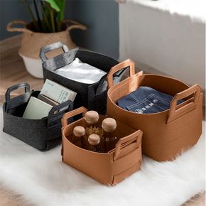 Felt Storage Bins, Foldable Toy Storage Basket, Sturdy Felt Basket with Carry Handles