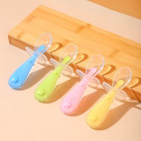 Baby Silicone Suction Cup Soft Spoon with Choke Guard Toddler Self-Feeding Training Utensil