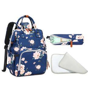 Mochila multifuncional com fralda para mamãe bolsa de bebê com estampa floral mochila bolsa de viagem de maternidade à prova d'água de grande capacidade com usb