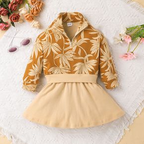 Toddler Girl Faux-two Floral Print Zipper Long-sleeve Sweatshirt Dress