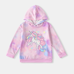 Kid Girl Unicorn Print Tie Dyed Hoodie Sweatshirt