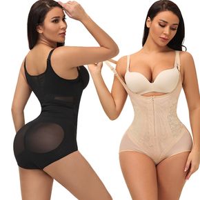 Women Mesh Panel Invisible Zipper Butt Lifter Tummy Control Shapewear Open Bust Bodysuit (Without chest pad)