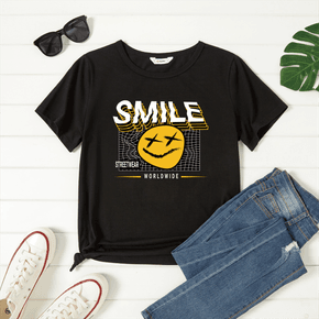 Women Graphic Smiley and Letter Print Round Neck Short-sleeve T-shirt