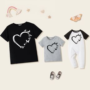 Valentine's Day Love Heart and Butterfly Print Short-sleeve Cotton T-shirts for Mom and Me