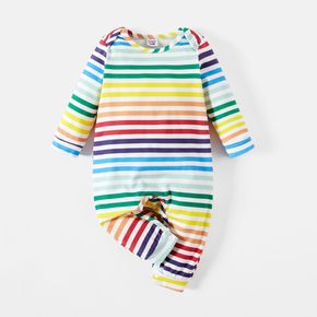 Baby Cotton Colorful Stripe Long-sleeve Jumpsuit
