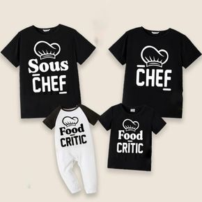 100% Cotton Chef Hat and Letter Print Black Family Matching Short-sleeve T-shirts