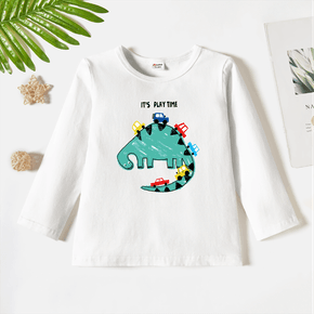 Toddler Boy/Girl Playful Dinosaur Print Long-sleeve White Tee