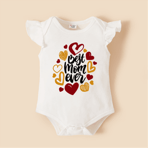 100% Cotton Baby Girl Love Heart and Letter Print White Flutter-sleeve Romper