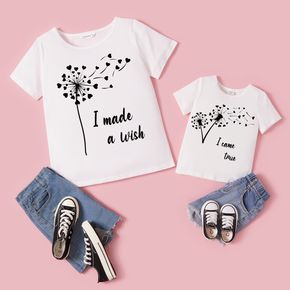 Love Heart Dandelion and Letter Print White Short-sleeve T-shirts for Mom and Me