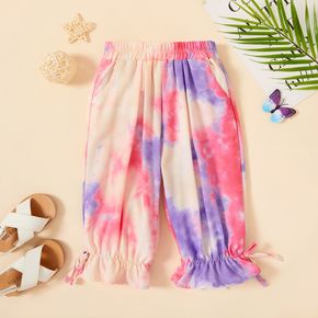 Toddler Girl Tie Dyed Bowknot Design Elasticized Pants