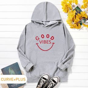 Women Plus Size Graphic Letter Print Long-sleeve Hooded Pullover