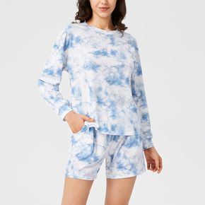 Pijamas estampagem Poliéster Gola redonda Manga Comprida Tie-dye
