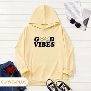 Women Plus Size Graphic Letter Print Long-sleeve Hooded Pullover
