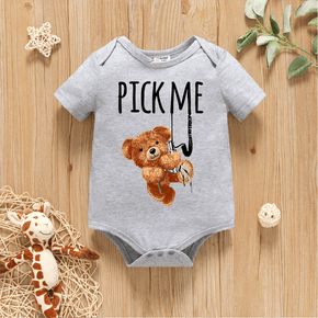 Baby Boy/Girl Graphic Cartoon Bear and Letter Print Short-sleeve Romper