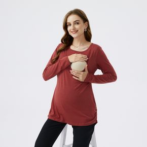 Nursing Ruched Side Pure Color Long-sleeve T-shirt