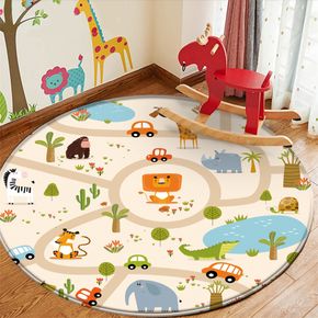Baby Play Mat Cute Round Area Rug Toddler Crawling Mat Circular Carpet for Children Playroom Living Room Bedroom