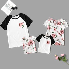 Family Matching Floral Print Splicing Short-sleeve Tops