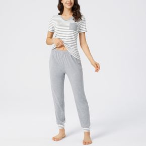 Contrast Stripe Short-sleeve Tee and Pants Pajamas Lounge Set