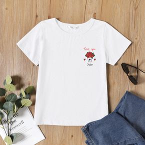 Women Graphic Red Love Heart Floral Letter Print Round-collar Short-sleeve T-shirt