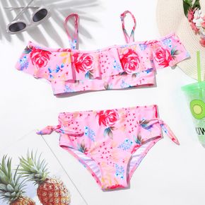 2-piece Kid Girl Floral Print Pink Bikini Swimsuit Set