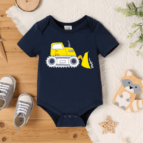 Baby Boy/Girl Cartoon Excavator Print Short-sleeve Romper